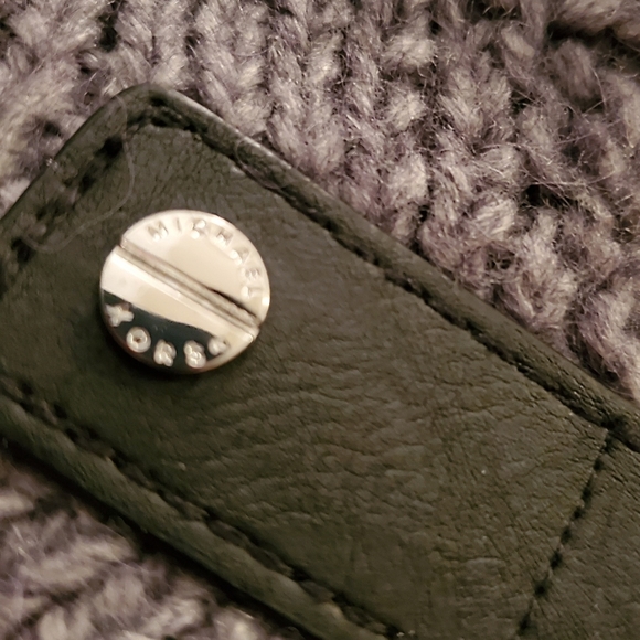 Michael Kors MK Jacket Sweater Coat Alpaca Faux Leather Gray Chunky Knit Ribbed - Picture 4 of 8